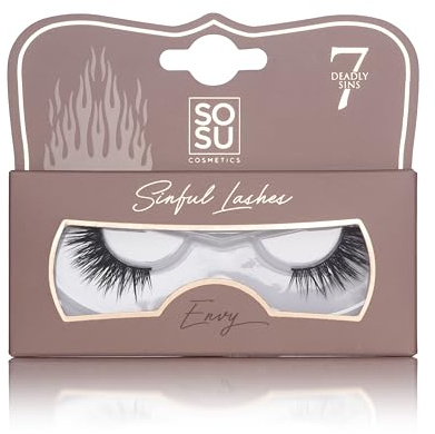 SOSU Cosmetics 7 Deadly Sins Envy False Eyelashes – 1 Pair of High-Volume, Jet-Black Band Lashes – Reusable, Lightweight & Easy to Apply