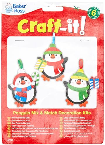 Baker Ross Christmas Penguin Mix and Match Decoration – Pack of 6, Kids Make Your Own Christmas Decoration, Christmas Bauble Arts and Crafts (AT240)