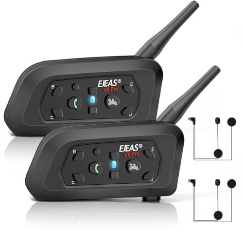 EJEAS V6 Pro Motorcycle Helmet Bluetooth Intercom System, 6 Riders, Black