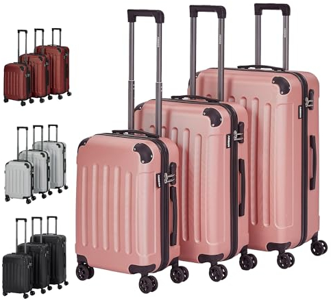AREBOS Set di 3 valigie rigide in ABS, valigetta da viaggio con manico telescopico, con chiusura lampo, ruote a 360°, set da viaggio M-L-XL, Rose Or
