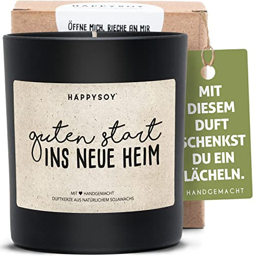 HAPPYSOY Geschenke zum Einzug - Duftkerze im Glas mit Spruch als Einzugsgeschenke Wohnung oder Haus - handgemacht und nachhaltig