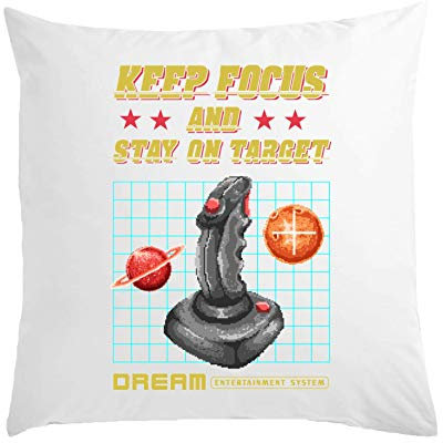 Stay On Target Retro Gaming Poster Pixel Art Almohada Blanca 40x40cm