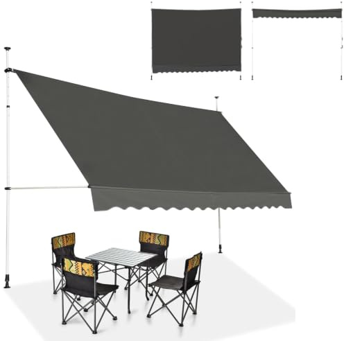 COSTWAY Tenda da Sole per Balcone, Tenda da Sole a Morsetto per Esterno, Regolabile in Altezza, Telaio Telescopico Senza Forare, Telo Resistente ai Raggi Solari (300 cm, Grigio)