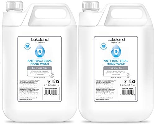 Lakeland Cosmetics antibacterial soap hand wash - 2x 5L Litre refill bottle - Vegan anti-bacterial liquid soap hand wash, made in UK (2x 5 Litre)