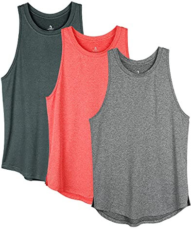 icyzone Damen Sport Fitness Tank Top Racerback 3er Pack, Yoga Running Shirt Gym Oberteile (M, Schwarz/Koralle/Dunkelgrau)