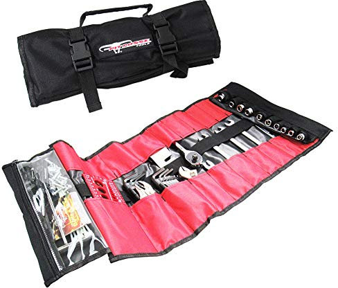 Pit Posse PP2740L Organiseur à 33 Poches pour Outils – Organiseur de clés et Pochette à Outils – Rouleau de clés avec Pochettes pour 10 Douilles – Sac à Outils Enroulable pour électricien, CVC,