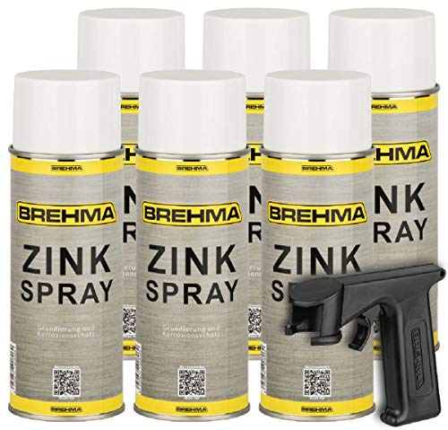 BREHMA 6x Zinkspray grau 400ml mit Sprühgriff