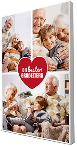 wandmotiv24 Leinwandbild 260 g/m ² - Foto-Collage mit 3 Fotos - Fotogeschenk für Oma und Opa - Geschenk für Großeltern - Kunstdruck Hochformat 40x60cm (BxH) - Die besten Großeltern - M0032