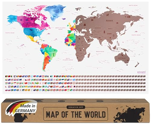 envami® Weltkarte zum Rubbeln I Roségold I Made in Germany I Englisch I 68 x 43 cm I Scratch Off Map I Landkarte zum Rubbeln I Weltkarte zum Freirubbeln I Rubbelweltkarte I Weltkarte zum Freikratzen