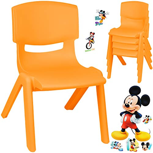 alles-meine.de GmbH Kinderstuhl/Stuhl - Motivwahl - orange + Sticker - Mickey Maus - Plastik - bis 100 kg belastbar/kippsicher - für INNEN & AUßEN - 0-99 Jahre - stapelbar ..