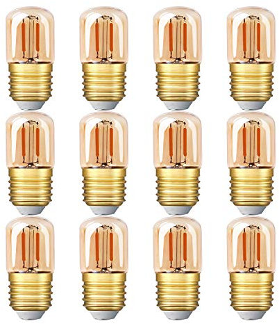 Genixgreen Mini Röhren-LED-Lampe, 1 W T28 Edison LED-Glühlampe E27 Schraubfuß 2200K Super warmweiße Glühbirne für dekorative nicht dimmbare (Bernsteinglas) 12er-Pack…