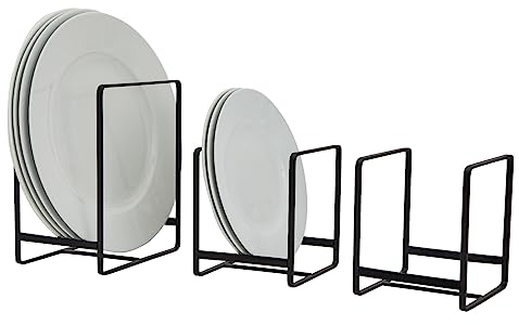 3 Piece Plate Organizer for Kitchen Cabinet, Shelf, 2 Sizes for Pots, Pans, Cutting Boards (Black)