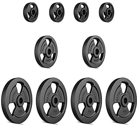 Marbo Sport Tri-Grip Hantelscheiben-Set Kier aus Gusseisen, Gewichte mit Aufnahme Ø31 mm, 4 x 5 kg + 2 x 2,5 kg + 4 x 1 kg (Gesamtgewicht 29 kg)