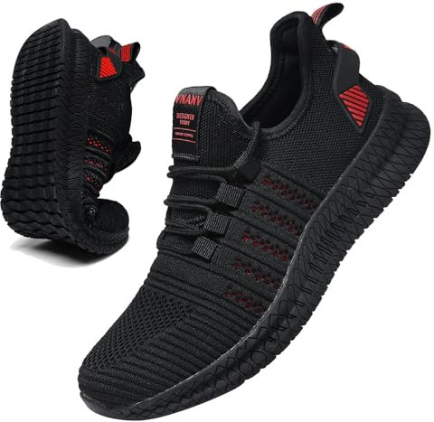 Chaussures de Sport Respirantes Homme Running Basket Légères Confortables de Course Fitness Trail Entraînement Tennis Gym Jogging Sneakers (Noir Rouge,40)