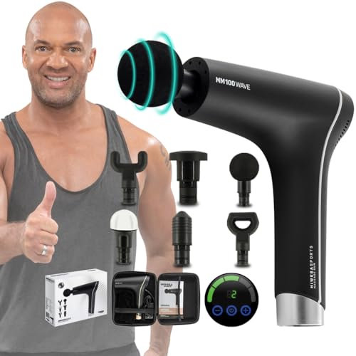 Miweba Sports Massagepistole MM100 | Wave Massagegerät - Massage Pistole Gun - Muskel Massagegun - LCD Touchdisplay - Softstart - 6 Aufsätze - 10 Vibrationsstufen - Fitgun (MM100 Schwarz/Silber)