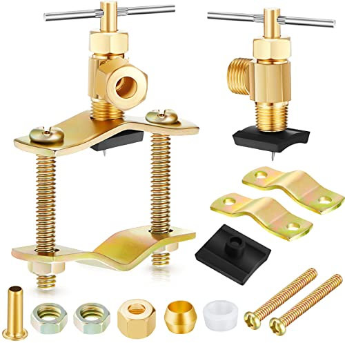 2 Pcs Brass Self Piercing Saddle Valve Water Line Tapping Valve Copper Water Pipe Valve with 1/4 Inch Compression Outlet for Home Improvement Tools, Fit for 3/8 to 1-5/16 Inch Pipes