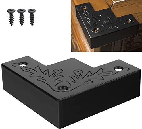 Foxwake Black Metal Corner Protector 3.3 * 3.3 * 1 in Decorative Wood Furniture 4pcs Barn Sliding Door Corner Guards Zinc Alloy Edge Cover Bracket with Screw