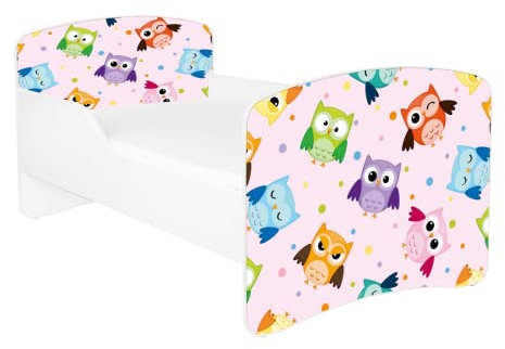 AS-TOR Kinderbett Jugendbett Dora 70x140 mit Matratze - Bett Schlafzimmer Kindermöbel Kinderbetten für Mädchen, Hochwertige Möbelplatte, Solide und Sicher, Eulen