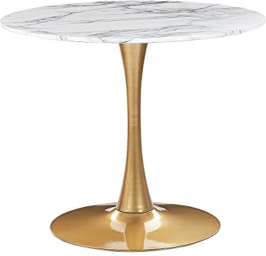 Esstisch weiß/Gold Marmor Optik 90 cm rund MDF-Platte Metall Boca