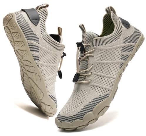 IceUnicorn Barfußschuhe Damen Herren Breite Traillaufschuhe Zehenschuhe Unisex Schwimmschuhe Strandschuhe Aquaschuhe(3027Beige, 39EU)