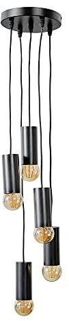 MiniSun | Industrial 5 Way Matt Black Multi Drop Ceiling Pendant Light Fitting | Pendant Lights, Home Décor & Improvement Essential | Mains Wired
