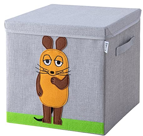 LIFENEY meets Die Maus Aufbewahrungsbox mit Deckel für Kinder – Box mit der kultigen Maus zum Verstauen von Spielzeug – 33 x 33 x 33 cm passend für klassische Würfelregale