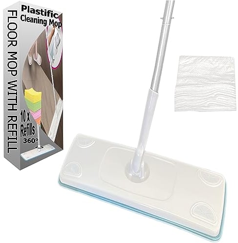 plastific Super Absorbent Microfiber Dust Mop With FREE 10 x REFILLS, Telescopic Handle Noodle Cleaner Sweeper Wooden Laminate Tile Floor Wet Dry (1 White Refills - 37.5*12*120m), Green