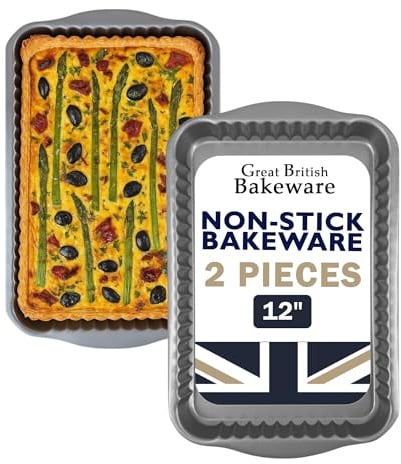 Chabrias Ltd Fluted Rectangle Quiche Flan Tart Tin Pan Twin Pack Superior Double Coated Non Stick Made in England