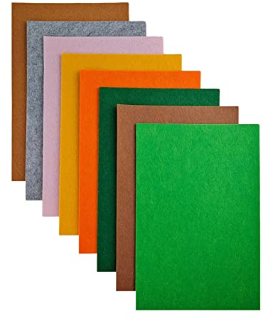 Jtnohx Steifer Filz, 2mm Dickes Filz zum Basteln, 8 Stuck 20x30cm Bastelfilz, Filzstoff Quadrate für DIY-Projekte (Gelb Braun Serie)
