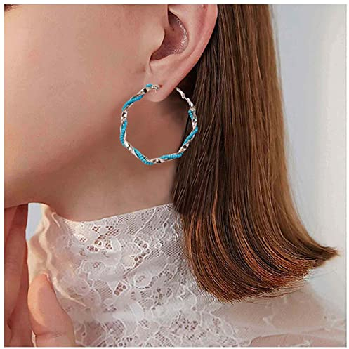 Dervivea Boho Türkis Perle Reifen Ohrringe Große Sechseck Baumeln Ohrringe Twist Geometrische Ohrringe Vintage Blau Perle Reifen Große Hohle Reifen Ohrringe Schmuck Für Frauen Und Mädchen