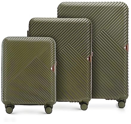 WITTCHEN GL Style Line | Reisekoffer Set 3er Koffer-Set Rollkoffer Trolley Handgepäck Hartschale aus Polycarbonat mit 4 Zwilling-Rollen Zahlenschloss Teleskopgriff GL Style Olivgrün