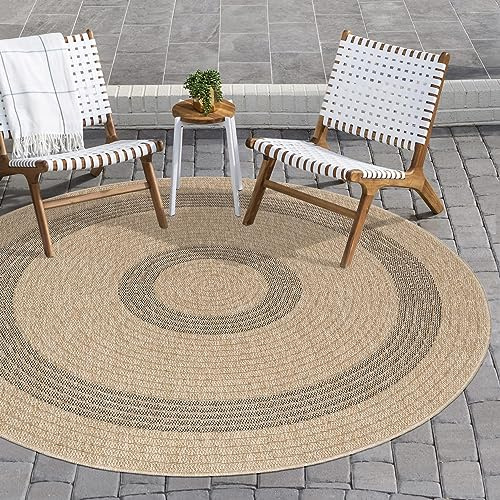 Carpettex Outdoor Teppich Wetterfest 80 cm Rund Sisal & Jute Optik Natur - Ideal für Balkon, Garten, Terrasse und als Küchenteppich - Kleiner Teppich Waschbar, Wasserfest, Pflegeleicht, Vintage Design