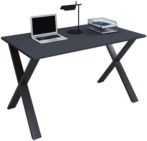 VCM Holz Schreibtisch, H. 76 x B. 110 x T. 50 cm, Computertisch schlicht, Füße aus hochwertigem Metall, Arbeitstisch, Büromöbel - Lona U