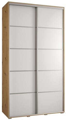 MEBLE KRYSPOL Davos 4 140 Schrank mit Zwei Schiebetüren für Schlafzimmer - Moderner Kleiderschrank mit Kleiderstange und Regalen - 235,2x140x45 cm - Artisan Weiß Silber