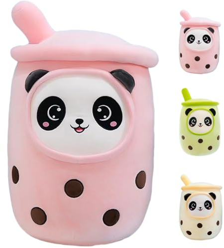 Aiuidun Panda Boba Kuscheltier,Bubble Tea Stofftier Plüschkissen Spielzeug Weiches Umarmungskissen Geschenk für Kinder Mädchen Jungen(Rosa,35cm)