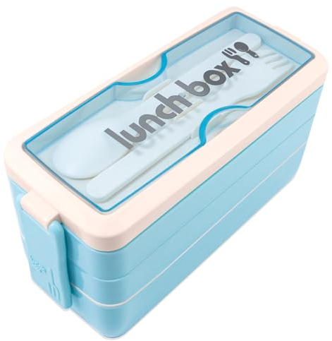 Iteryn Bento-Box Lunchbox, 3 Ebenen, stapelbare Lunchbehälter mit Fächern, auslaufsicher, umweltfreundlich, Mahlzeiten-Vorbereitungsbehälter