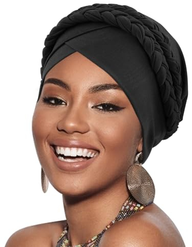 DRESHOW 1 Stück Afrikanischer Damen Turban Doppelt Geflecht Kopfbedeckung Kopftücher Chemo Kappe Vorgebunden Beanie Mütze Kopfwickel Schlafmütze