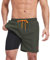 Ougelebo Badehose Herren mit Kompression Badeshorts Herren Kurz 2 in 1 Schnelltrocknend Männer Schwimmhose Schwimmshort mit Reißverschluss Board Swim Shorts Armeegrün L