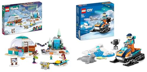 LEGO 41760 Friends Ferien im Iglu Set mit Camping-Zelt, 2 Schlittenhunden & 60376 City Arktis-Schneemobil, Konstruktionsspielzeug-Set