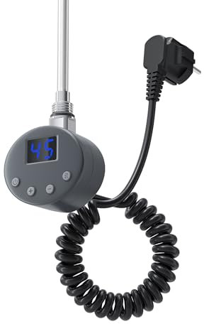 SUNXURY Heizstab mit Thermostat, Heizelement für Badheizkörper mit LCD Bildschirm und Heizrohr aus Edelstahl, 800W Anthrazit