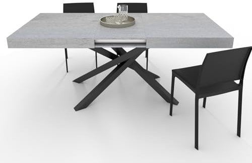 VE.CA - Tavolo allungabile Polinesia - Con porta allunghe - Struttura acciaio nero - Piano legno 150x90 cm - altezza 80 cm - Colore Cemento - Ideale per tavolo da Pranzo - Made in Italy