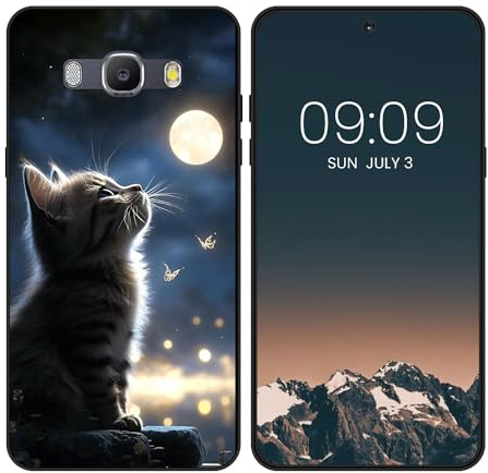 WUACYEAMING per Samsung Galaxy J5 2016 Cover,antiurto in silicone TPU morbido antiscivolo custodia protettiva con motivo dipinto nero Carino Moda Protezione Case-La Luna e il Gatto
