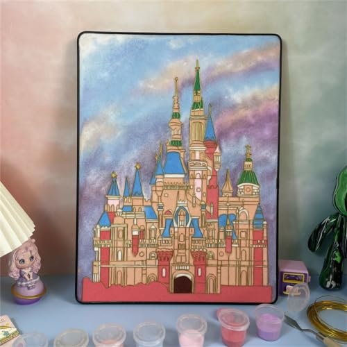 TANZEQI Kit de peinture à l'émail cloisonne pour adultes, débutants et enfants – Décoration de château de rêve avec support et cadre (21 x 30,5 cm, château rouge)