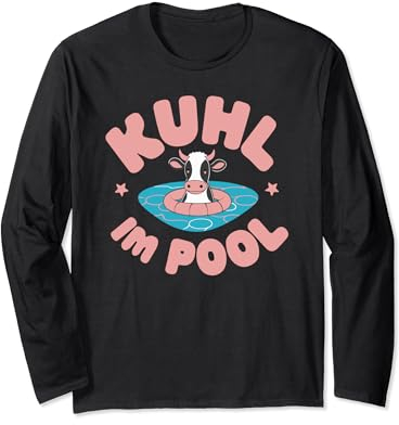 Kühl im Pool - Bauer Kuh Sommerfest Bauernhof Schwimmbad Langarmshirt