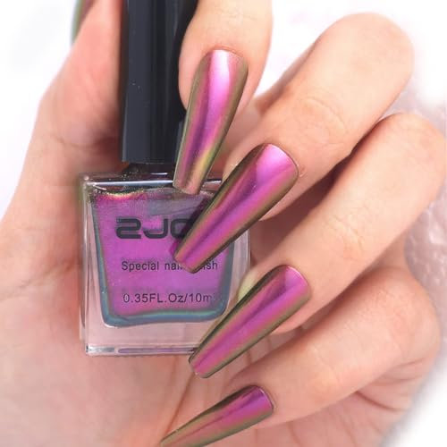 Holographic Nail Polish - Purple Glitter Nail Varnish 60 Second Natural Quick Dry - Colour Changing Shimmer Pearl Nail Polish Waterproof for DIY Nail Art at Home -No Need Nail Lamp