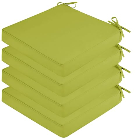 SK Studio 4er Set Stuhlkissen Outdoor wasserdicht Polsterauflage Stuhlauflage Kissen Sitzkissen Bezug abnehmbar mit Eckbändern Hellgrün, 45x45x5cm