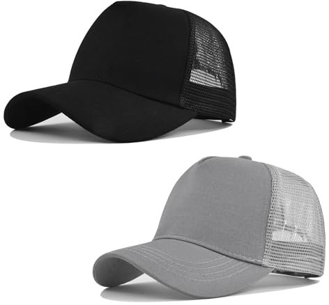 HAPEE Baseball-Kappen für Herren, 2/3er-Pack, Trucker, Klassische Snapback-Kappe (DE/NL/SE/PL, Alphanumerisch, Einheitsgröße, B-2P02-Black Grey)