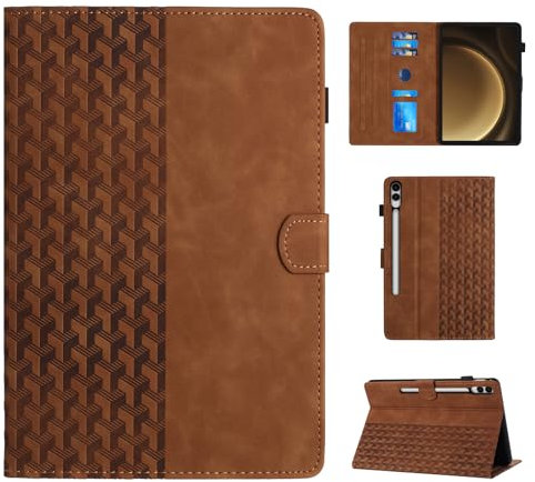 CASAFUNY Case for Samsung Galaxy Tab S9 FE Plus 12.4 inch, Multi-Angle Folio Cover Protective Case with Auto Sleep/Wake Feature, Brown