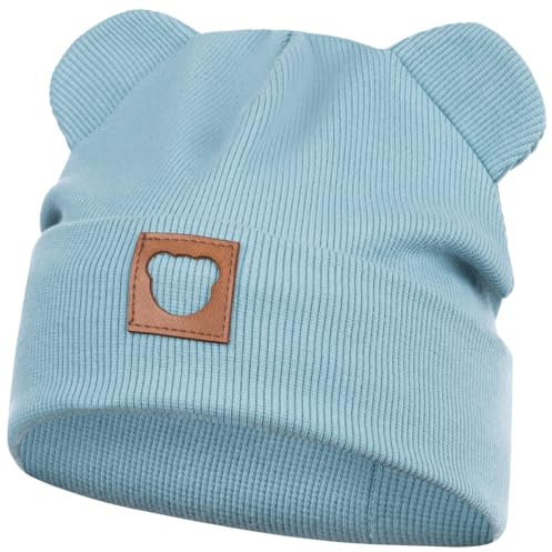 Smarilla Mütze Übergangsmütze Junge Mädchen Herbstmütze Frühlingsmütze Beanie Ohren gerippt, Größe: 46-48, Farbe: Türkis