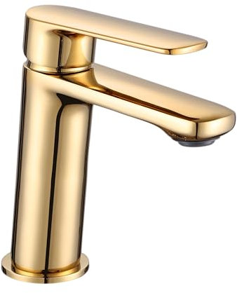 Grifo Monomando Lavabo Synnax INGUZ, Mezclador Agua Fría y Caliente, Latón, Oro Mate (Dorado Cepillado), Caño Bajo, Serie Synnax (Oro Cepillado) Bajo